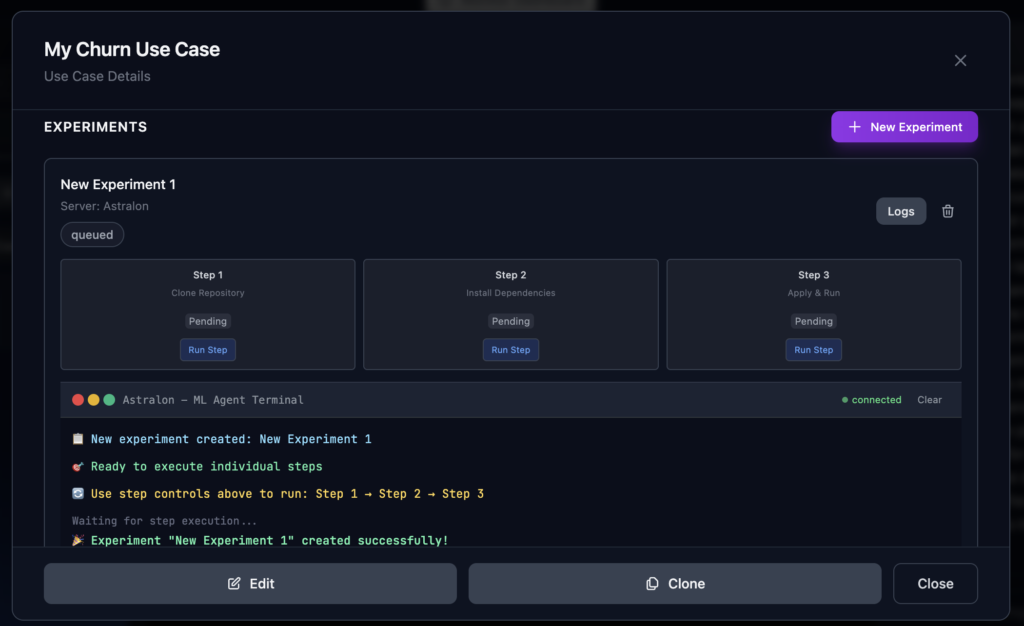 A screenshot of the Skyportal application interface showing an experiment pipeline