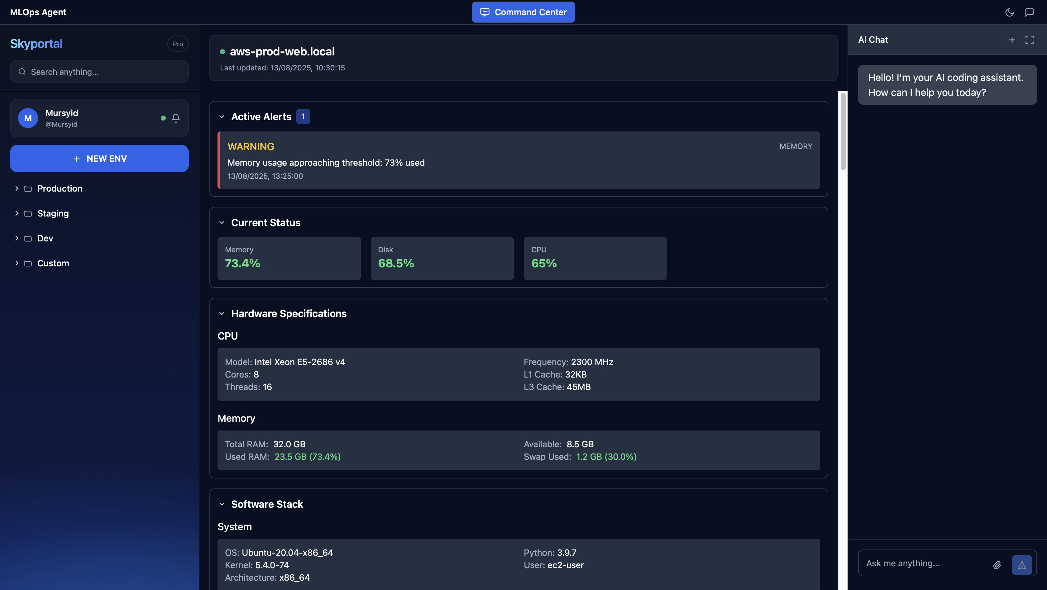 Skyportal MLOps Agent dashboard interface